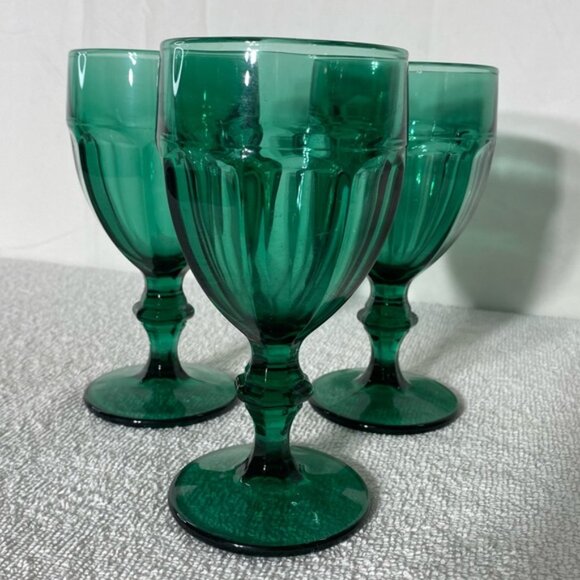 Vintage Libbey Glass Duratuff Gibraltar Juniper Green Water Goblets Set Of 3 - Picture 3 of 11